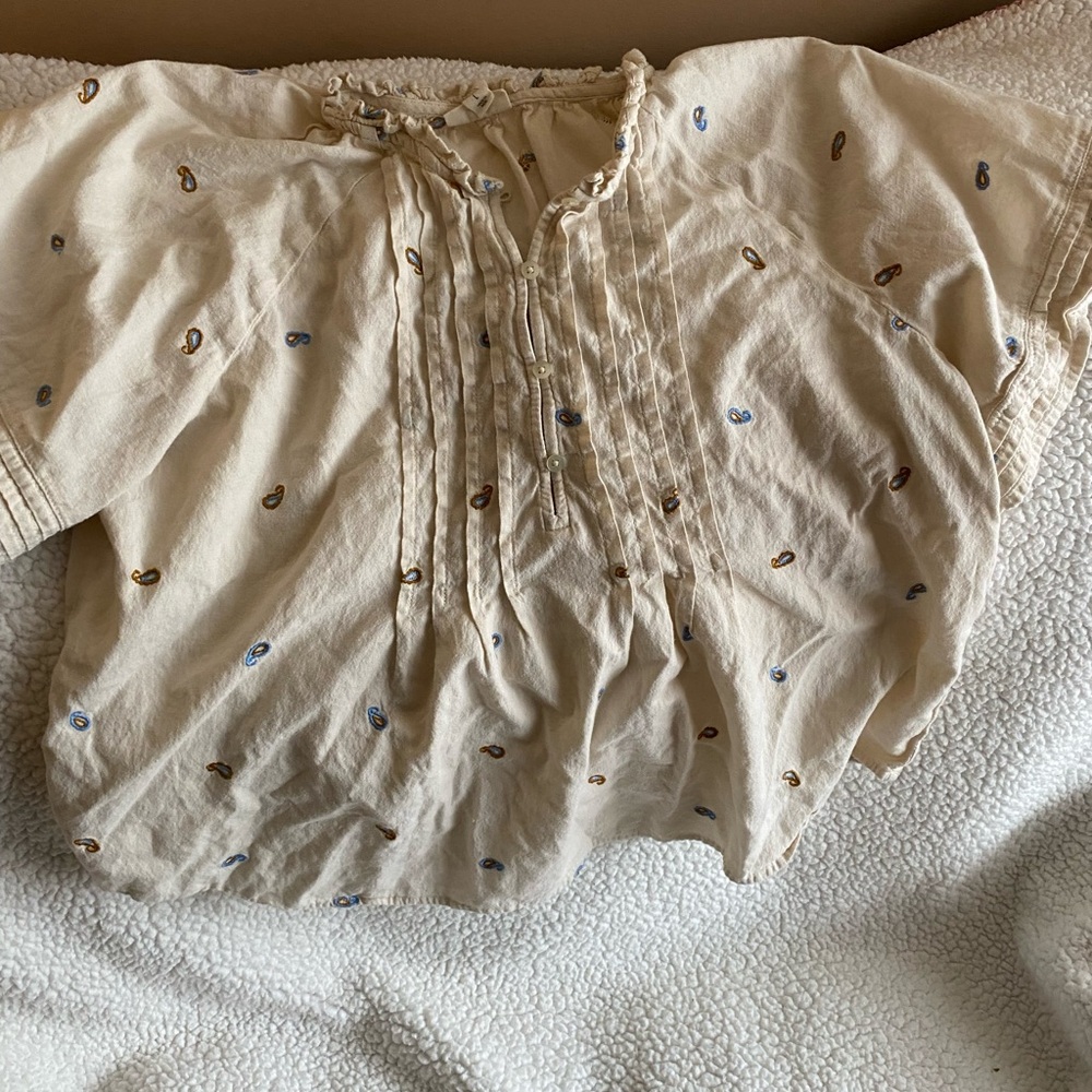 Cream Embroidered Boho Peasant Blouse